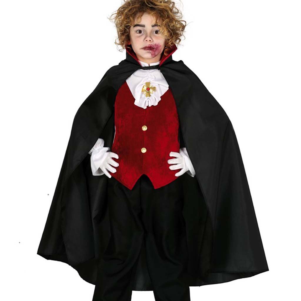 capa negra infantil complemento para look de vampiro o temática terror en Halloween