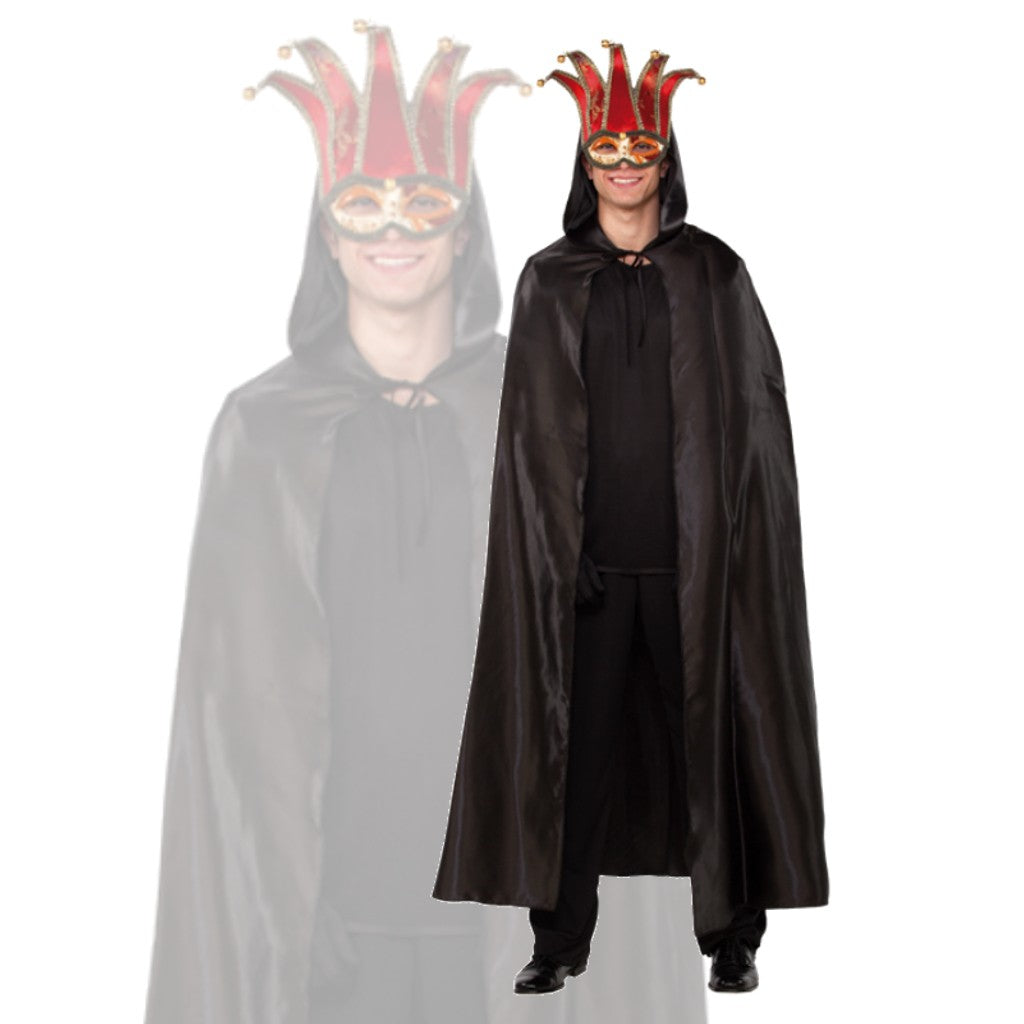 capa veneciana negra con capucha adulto complemento para look elegante en Carnaval y fiestas temáticas