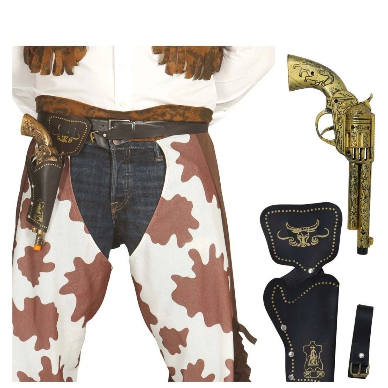 Cartuchera con pistola de 29 cm para completar disfraces del oeste y cowboy