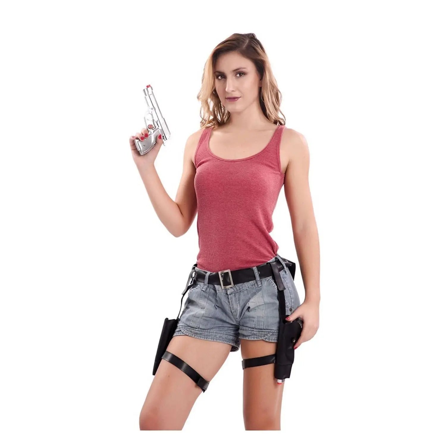 cartuchera doble con pistolas complemento para look vaquero del oeste Carnaval o fiestas temáticas
