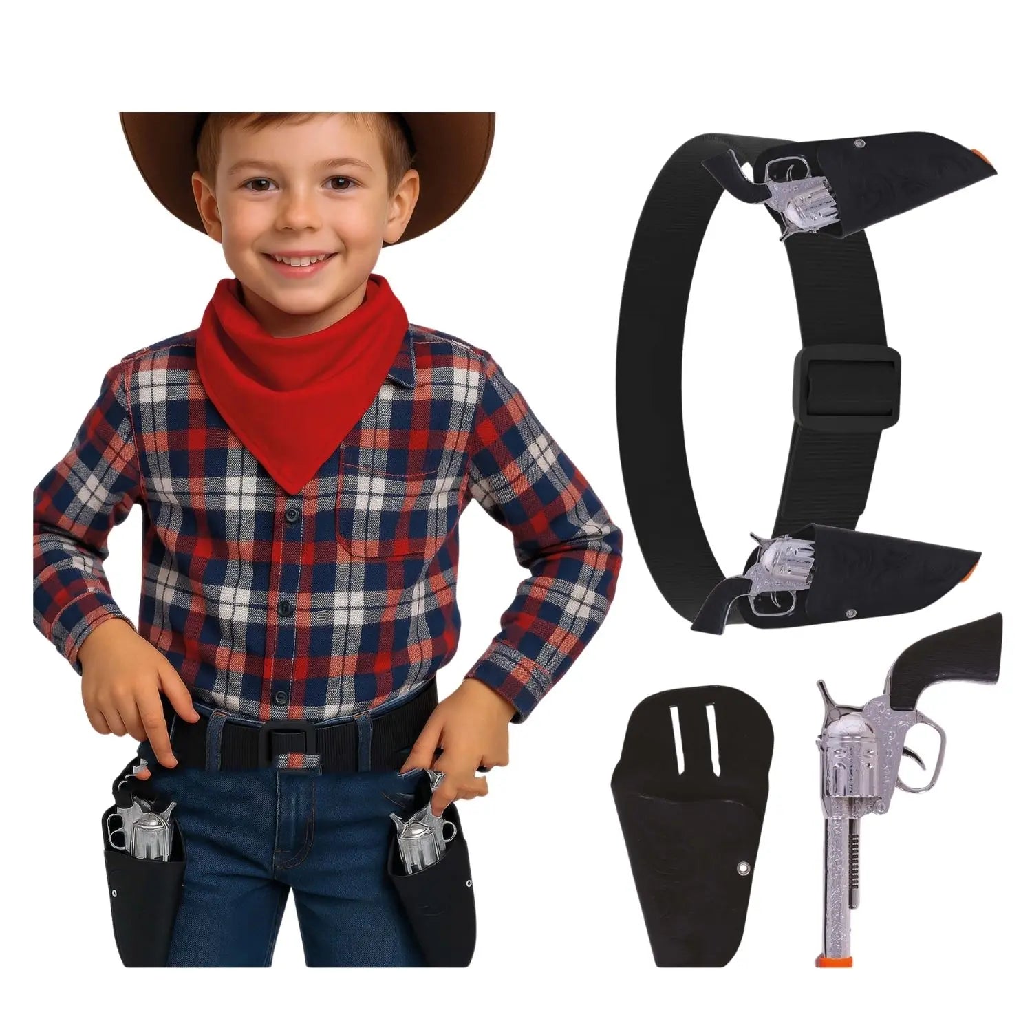 Cartuchera doble de vaquero infantil con pistolas accesorio para disfraz cowboy