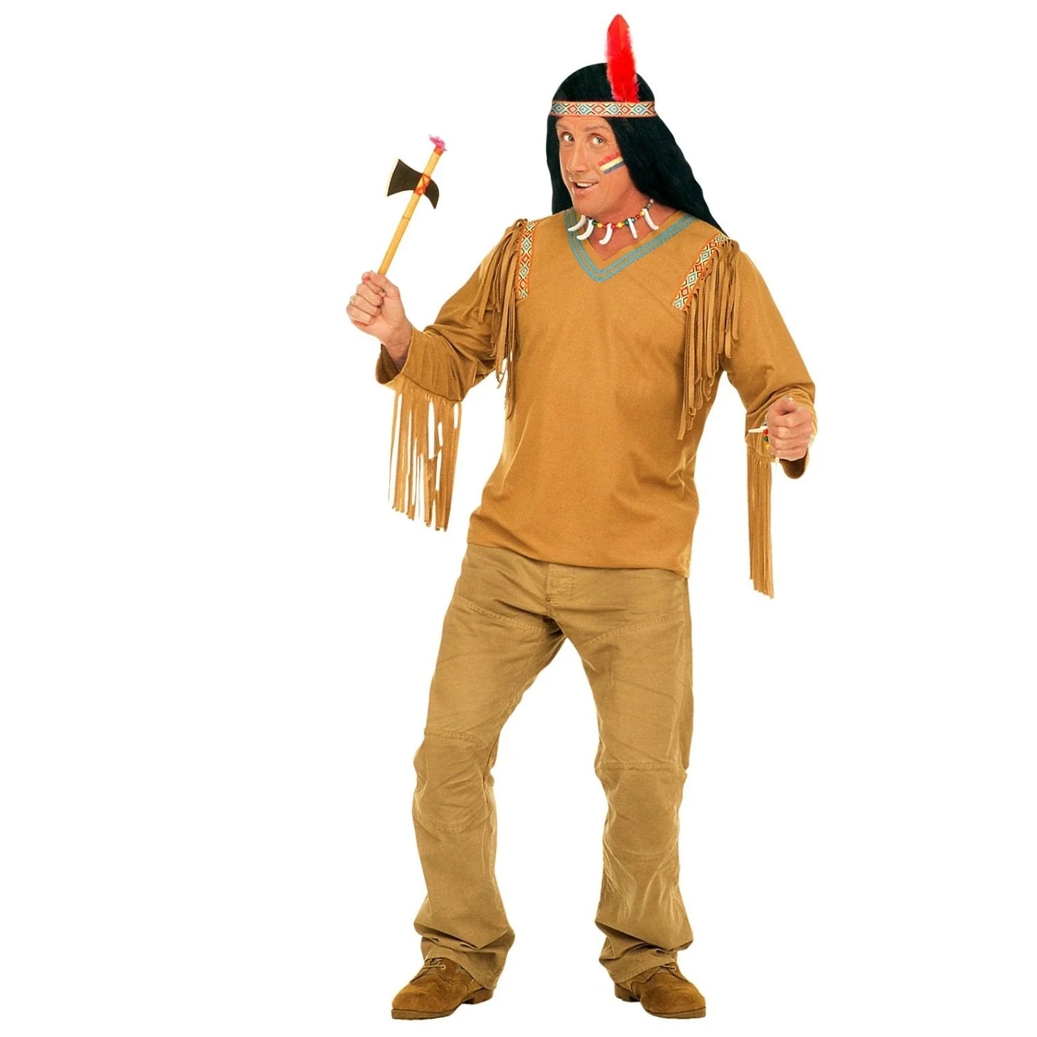 Casaca de Indio Apache para adulto con cinta para la cabeza y pluma