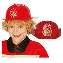 Casco de bombero infantil rojo de plástico con emblema frontal