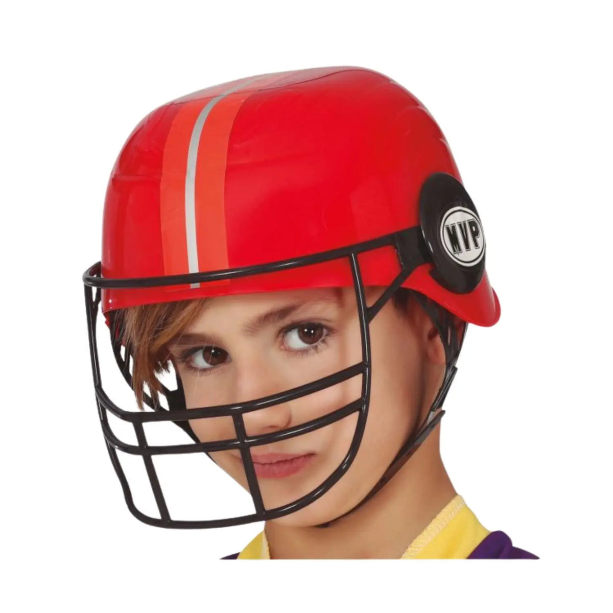 Casco de fútbol americano infantil rojo con rejilla negra para disfraz