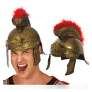 Casco de guerrero romano dorado con pluma roja para disfraz de romano