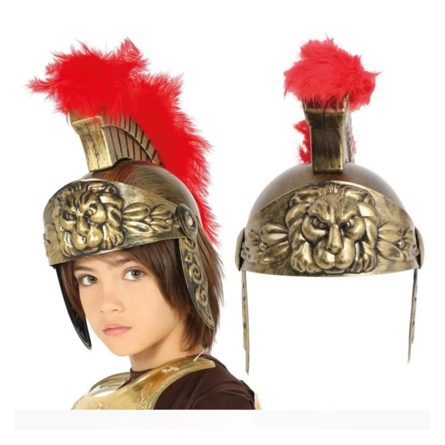 Casco romano infantil con pluma para disfraz de gladiador