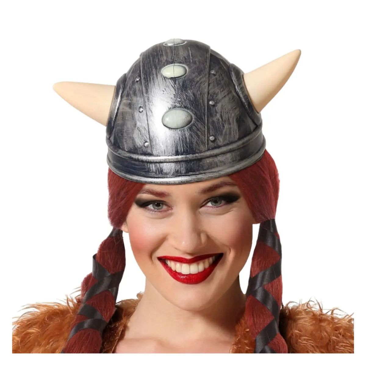 Casco de Vikingo para adulto con cuernos y acabado efecto metálico envejecido
