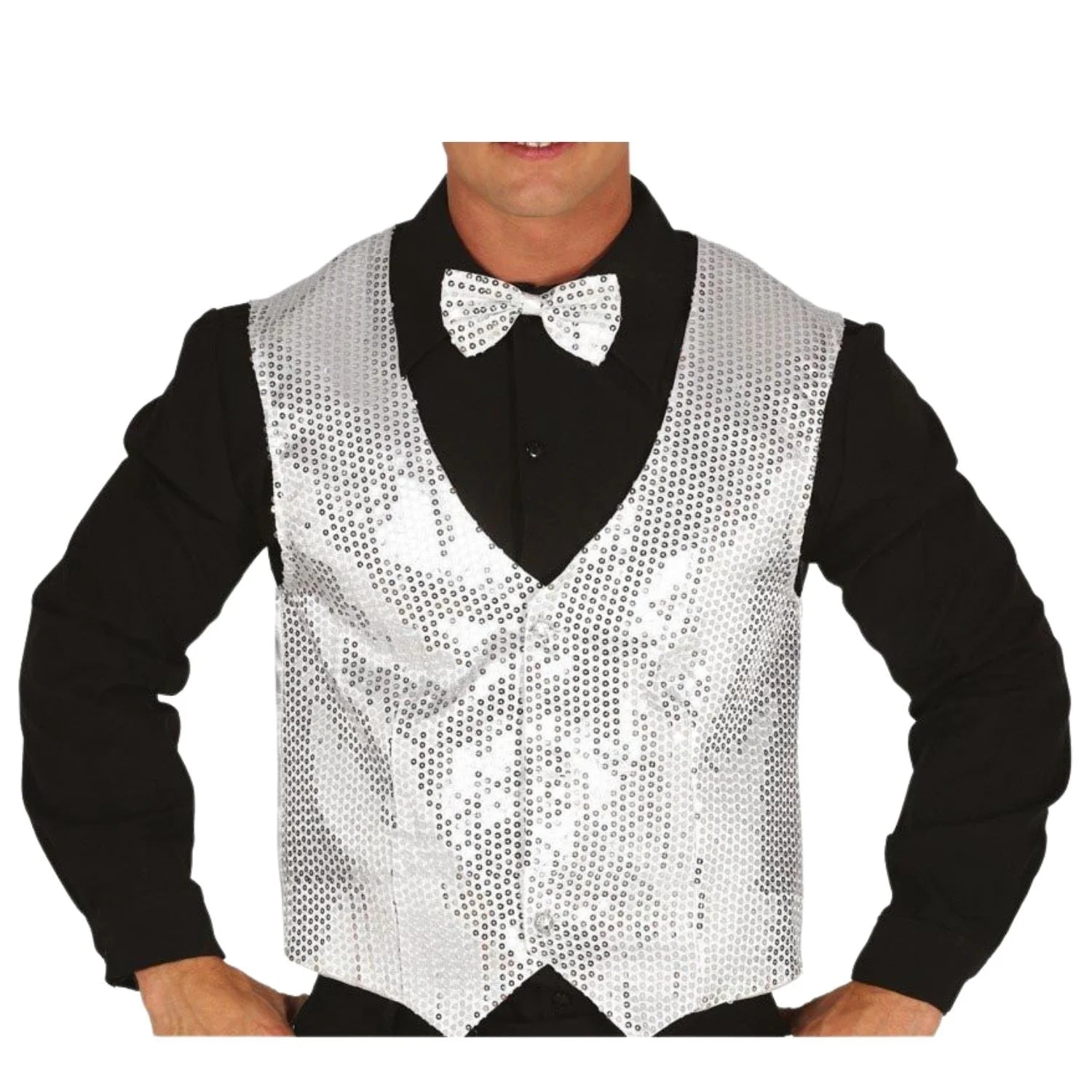 Chaleco de lentejuelas plata brillante para Carnaval y fiestas