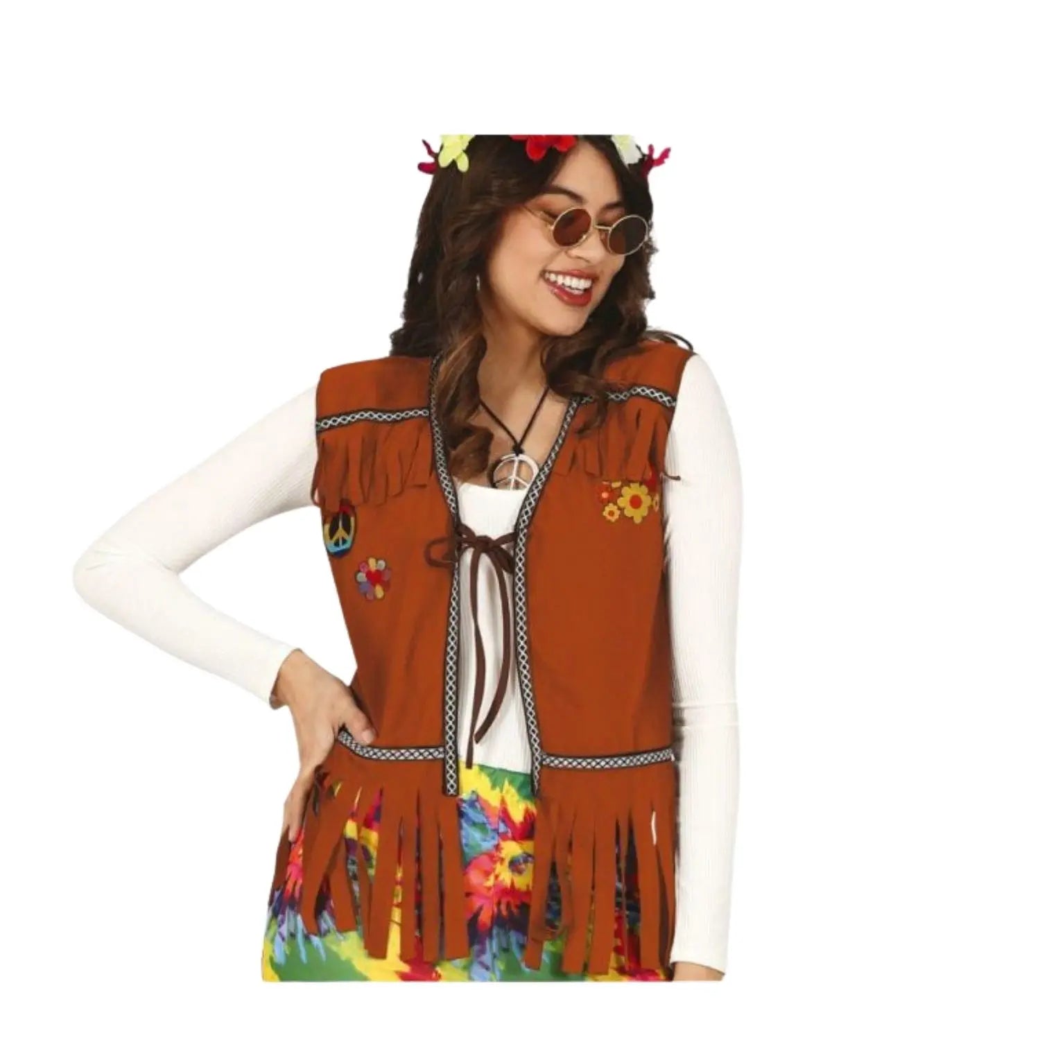 chaleco hippie con flecos complemento para look boho años 60 o temática retro