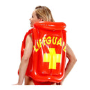 chaleco salvavidas hinchable rojo con texto lifeguard complemento para look de socorrista o fiesta de playa