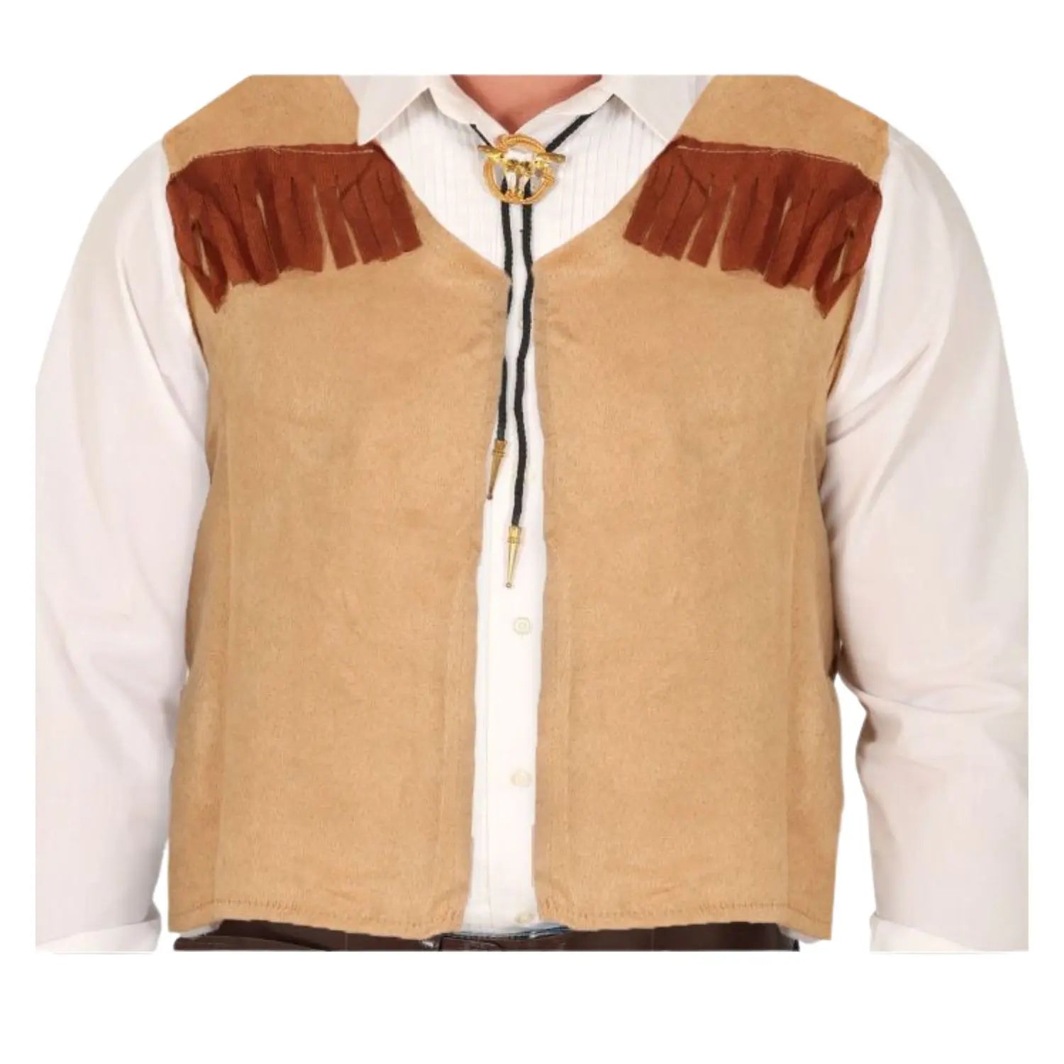 Chaleco vaquero o indio beige con flecos marrones para disfraz del Oeste