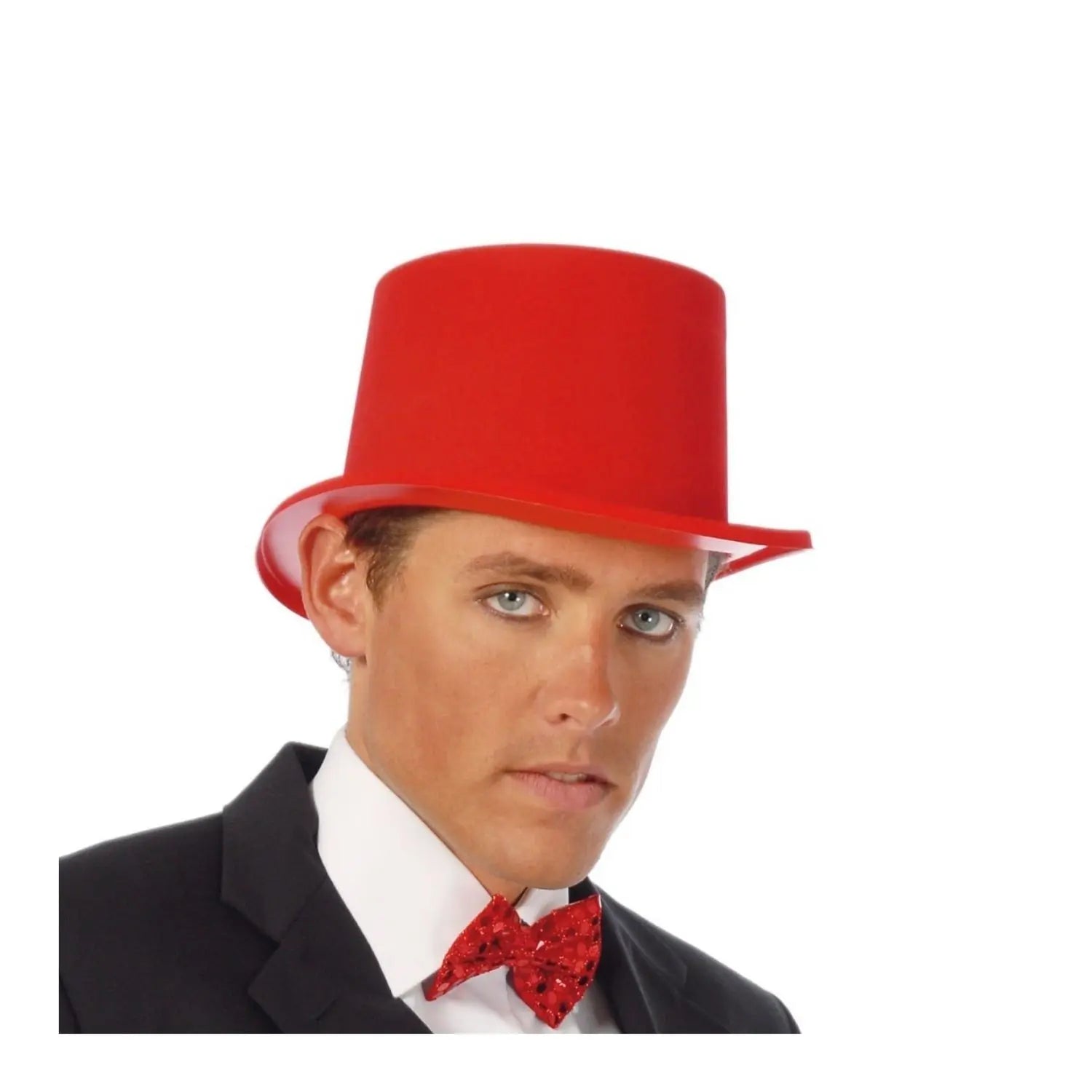 chistera flocada roja para adulto para disfraz elegante o cabaret