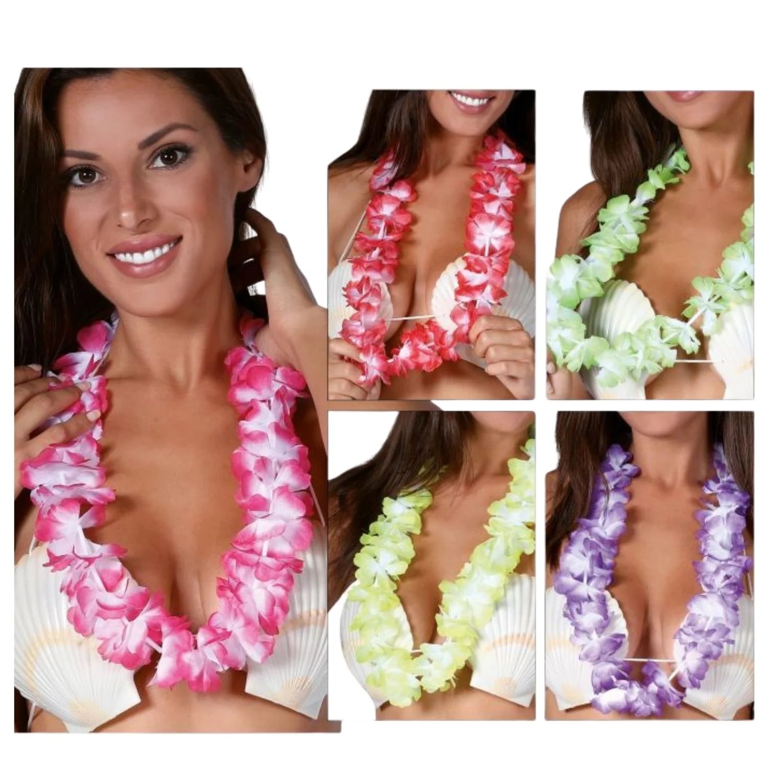 Collar hawaiano de flores en colores surtidos para fiestas tropicales