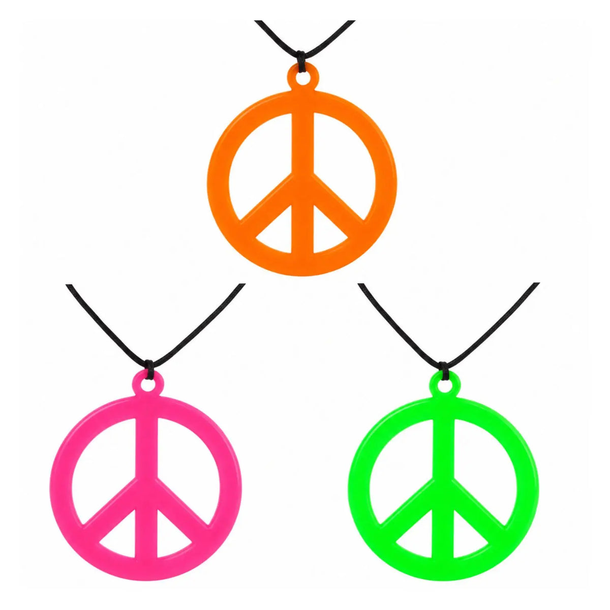 Collar hippie fluorescente con símbolo de la paz en colores surtidos