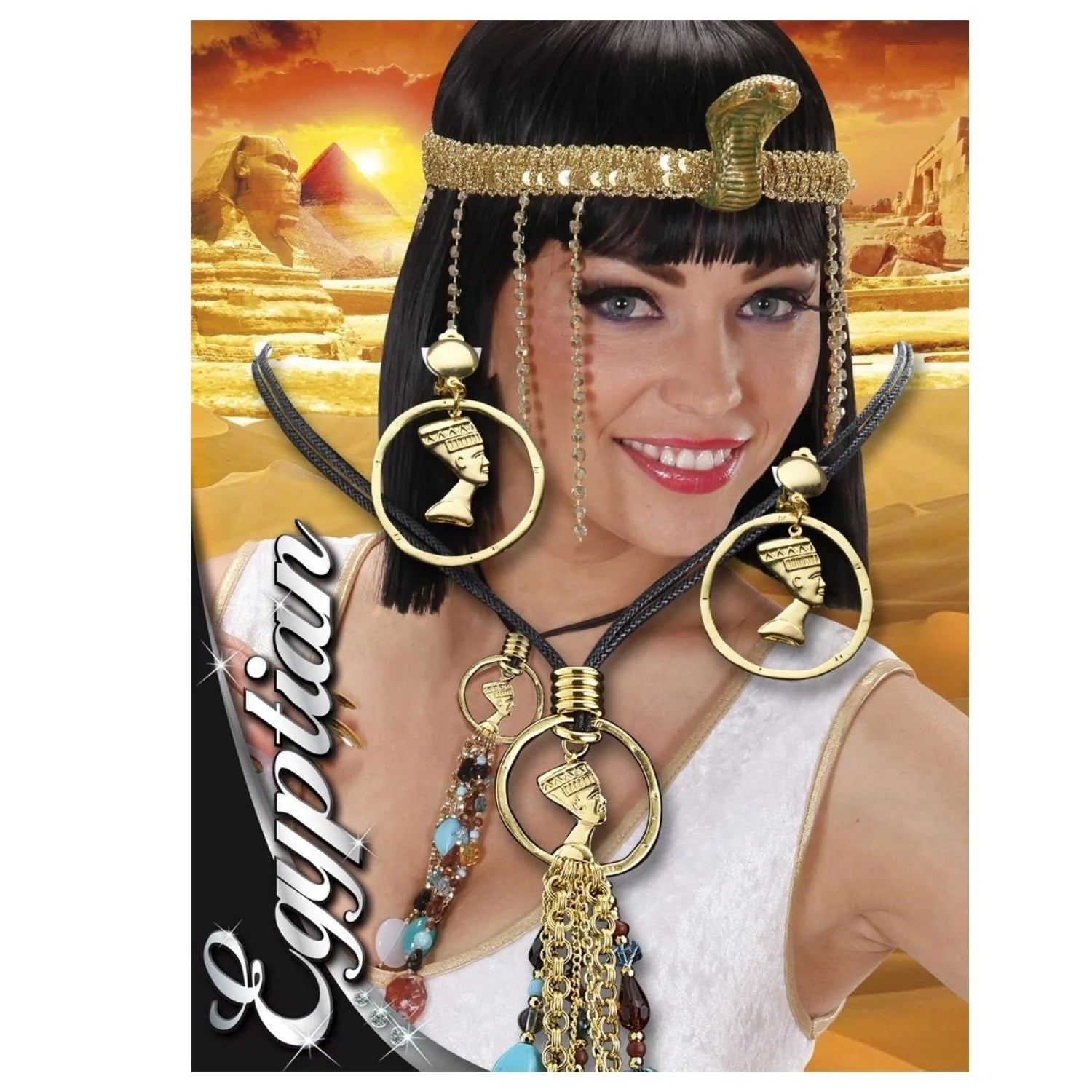 Collar y pendientes egipcios para completar disfraces de faraona y Cleopatra