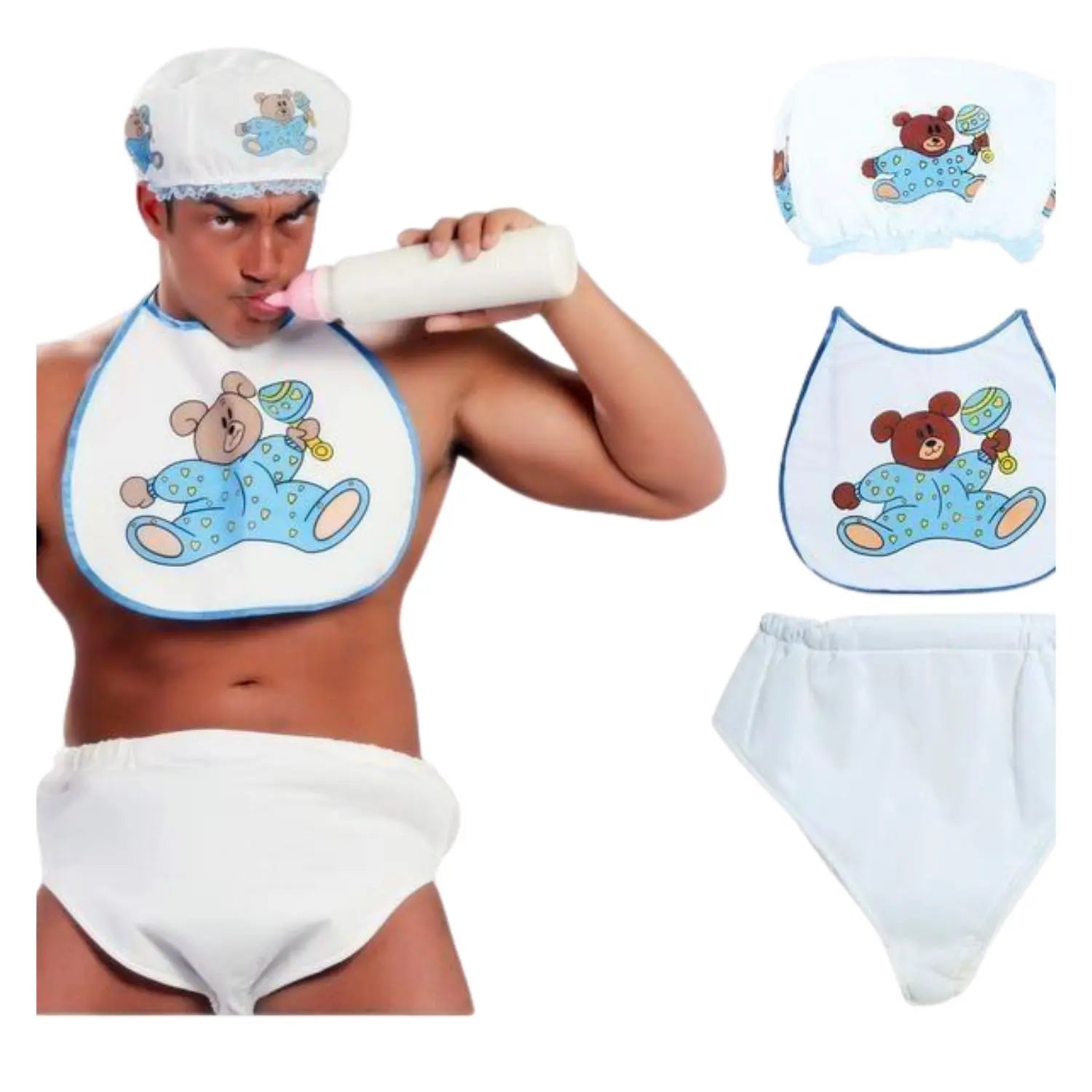 Conjunto de bebé para adulto con pañal, babero y gorrito para despedidas y fiestas temáticas