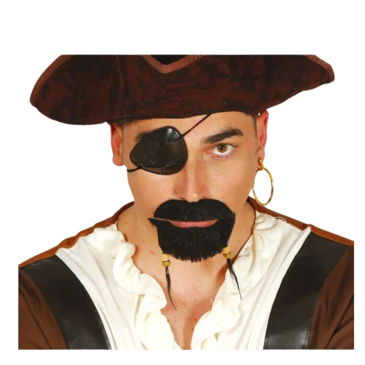 conjunto pirata con parche para ojo y pendiente para look corsario en fiestas temáticas y eventos