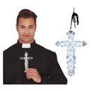 Cruz plateada de PVC de 15 cm con cordón para disfraz de sacerdote o Halloween