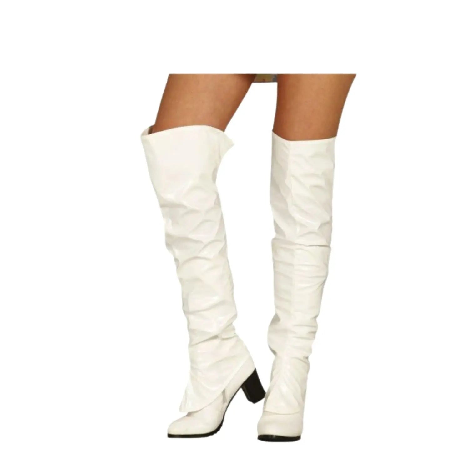 cubrebotas blancas en pvc brillo para look pop retro o hippie años 60 70 en fiestas temáticas