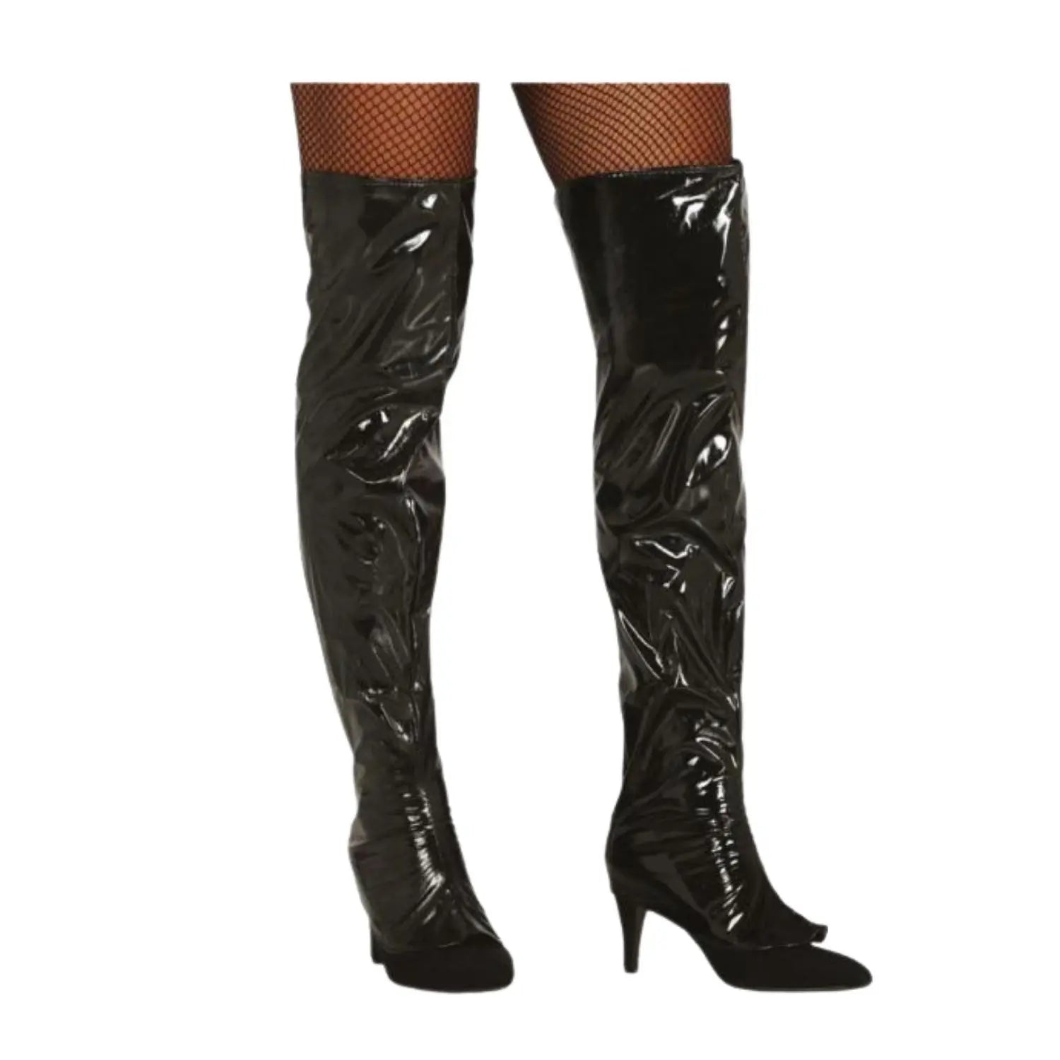 cubrebotas negras largas en pvc brillo para look rock cabaret o estilo atrevido en fiestas temáticas