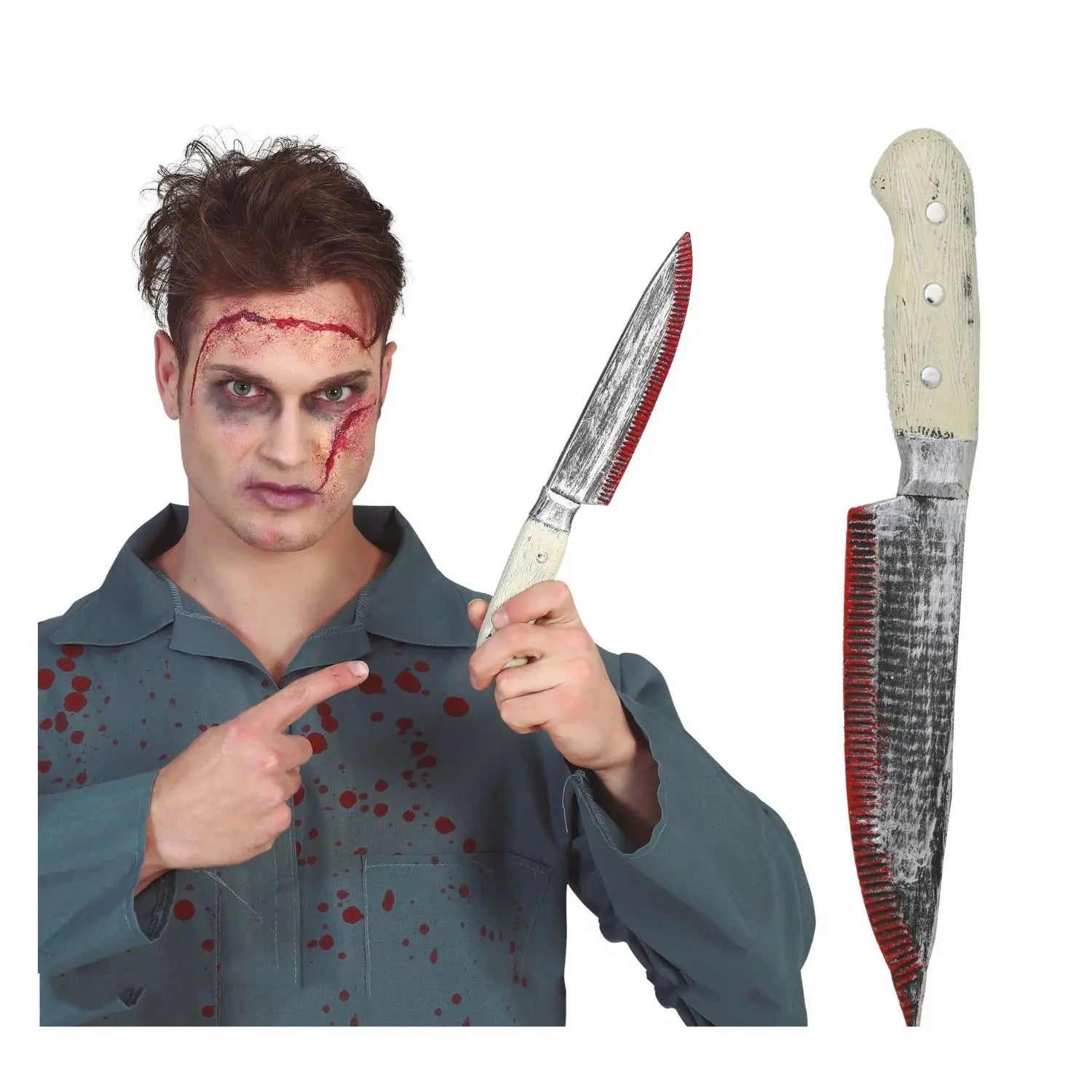Cuchillo de cocina ensangrentado 33 cm accesorio para disfraz de terror Halloween