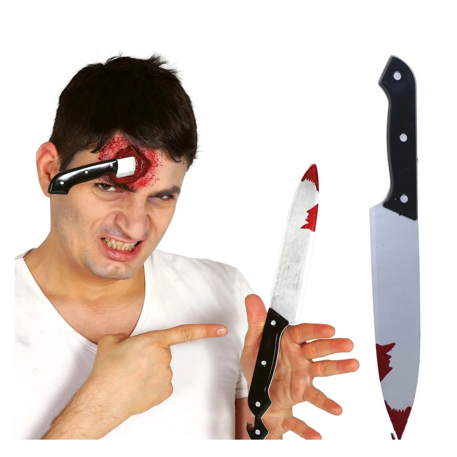 Cuchillo con sangre accesorio para disfraz de Halloween