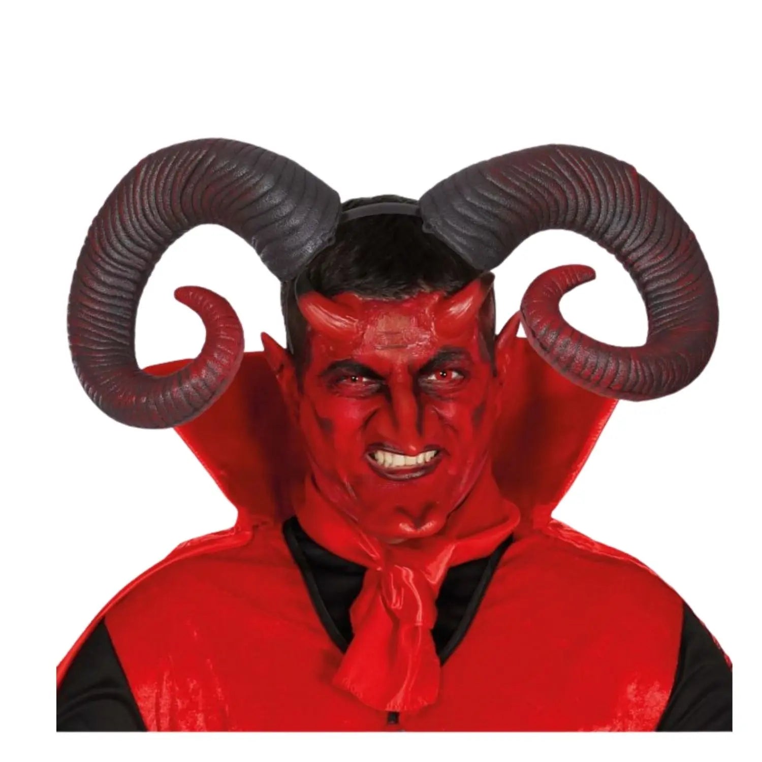 cuernos grandes de carnero en espiral para look de demonio o terror en Halloween y fiestas temáticas