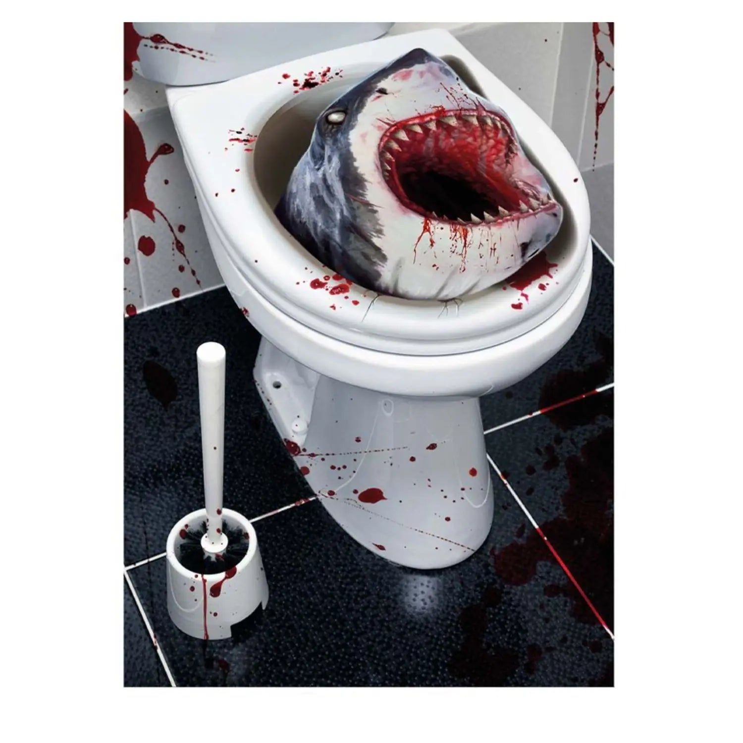 decoración tapa wc tiburón para ambientación de halloween o fiestas temáticas divertidas