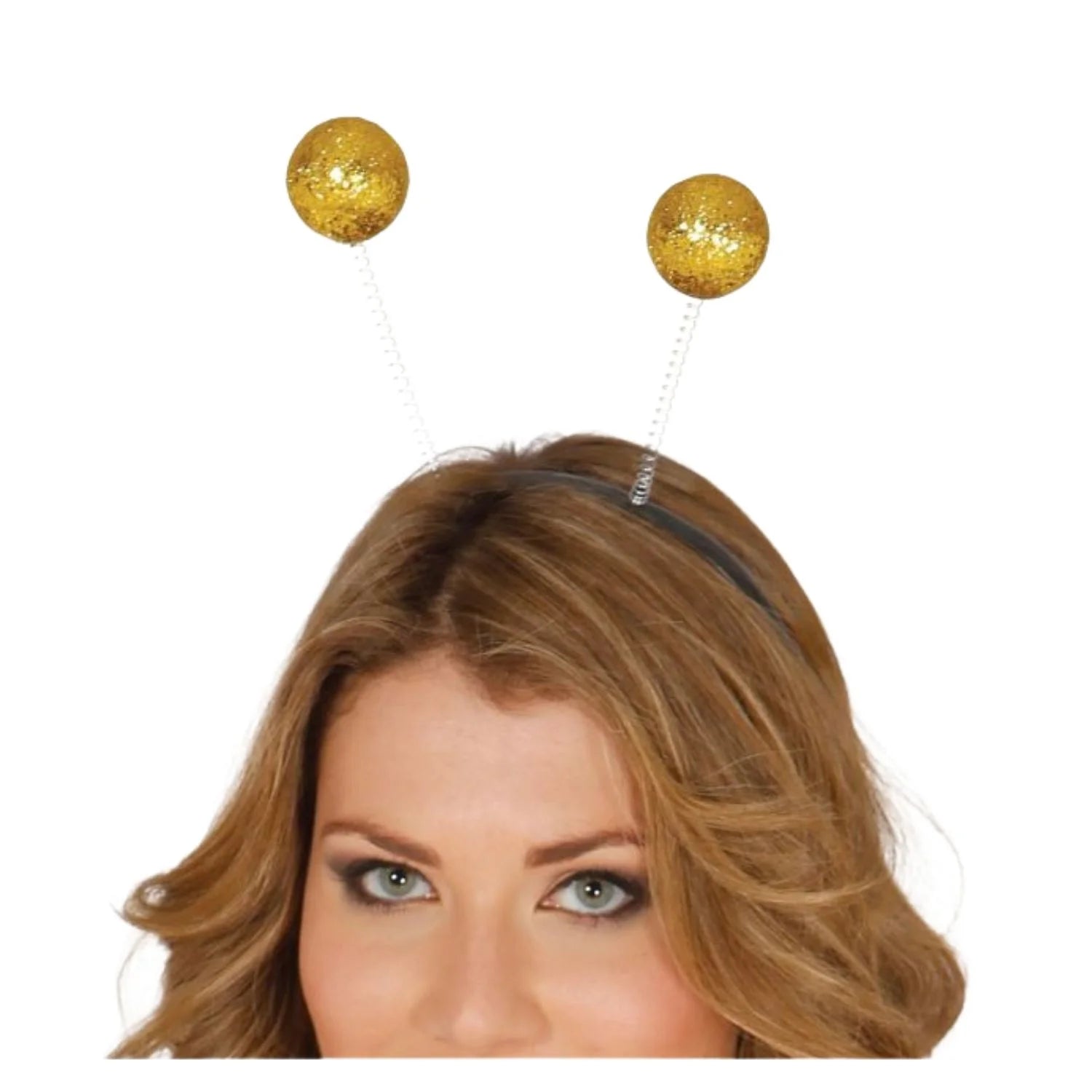 Diadema con antenas y bolas de escarcha en color oro o plata
