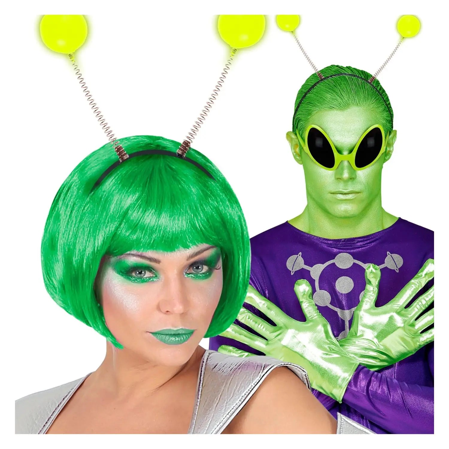 diadema con antenas fluorescentes complemento para look marciano o futurista en fiestas temáticas