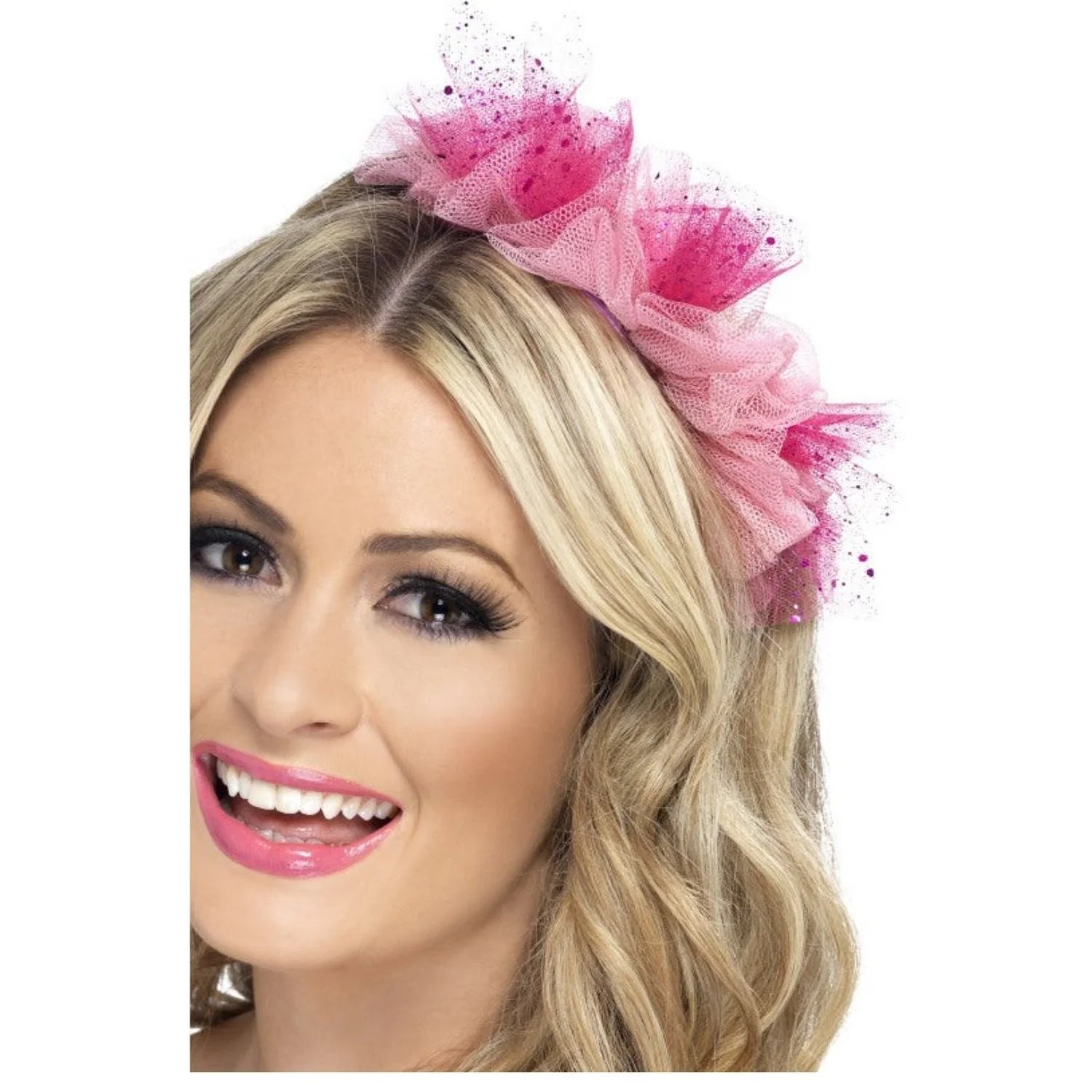 Diadema con detalle de tul rosa para completar disfraces elegantes y de fantasía