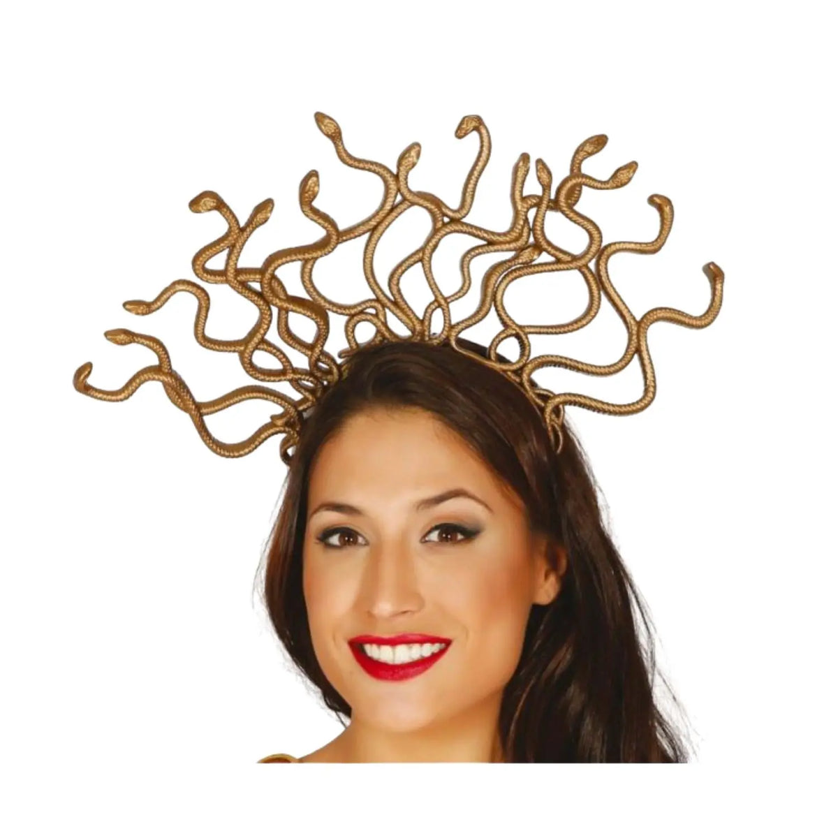 Diadema Medusa con serpientes doradas para disfraz de mitología griega