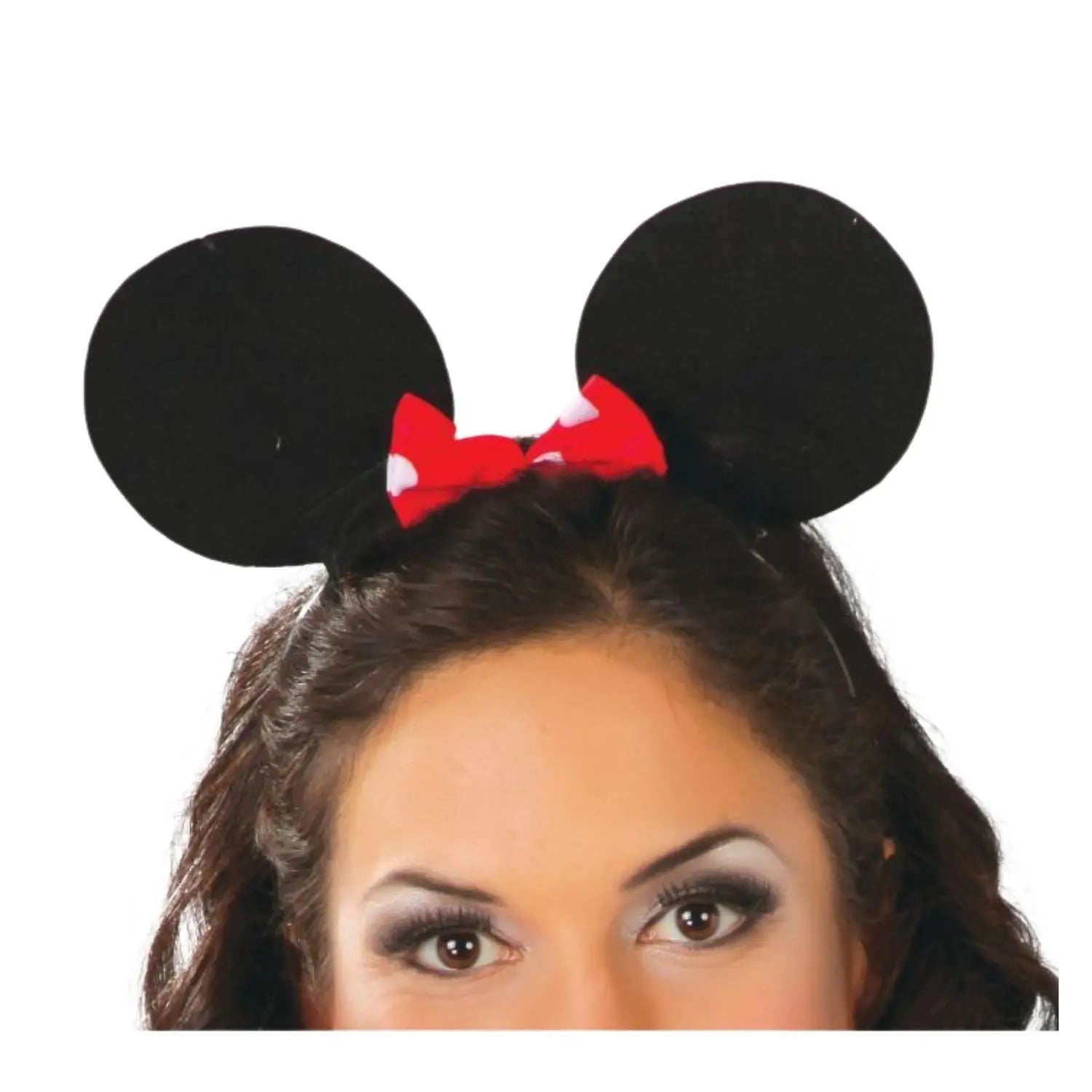 diadema de ratoncita con lazo rojo y topos blancos complemento para look cartoon o personajes animados