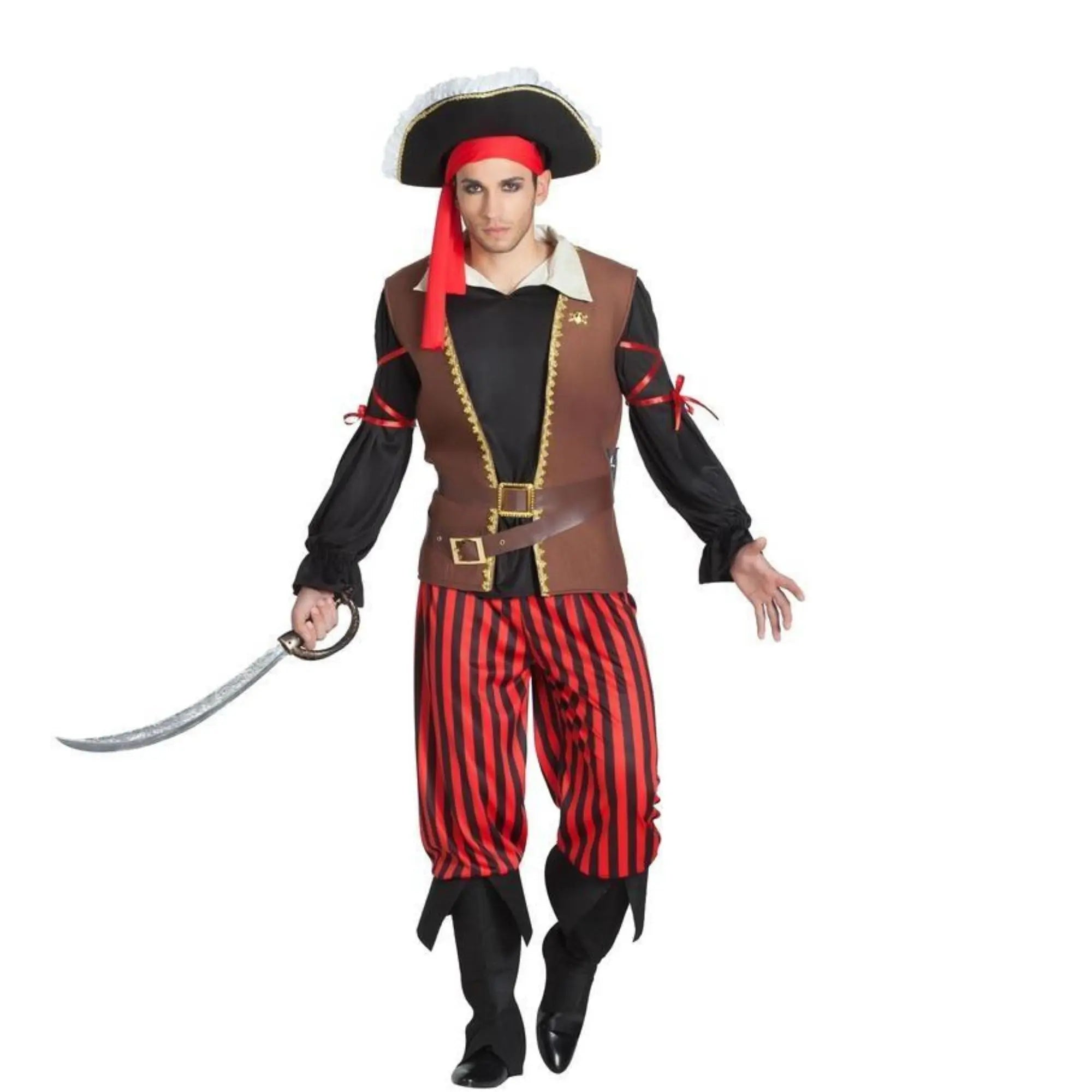 Disfraz de pirata corsario para adulto con chaleco camisa y pantalón completo