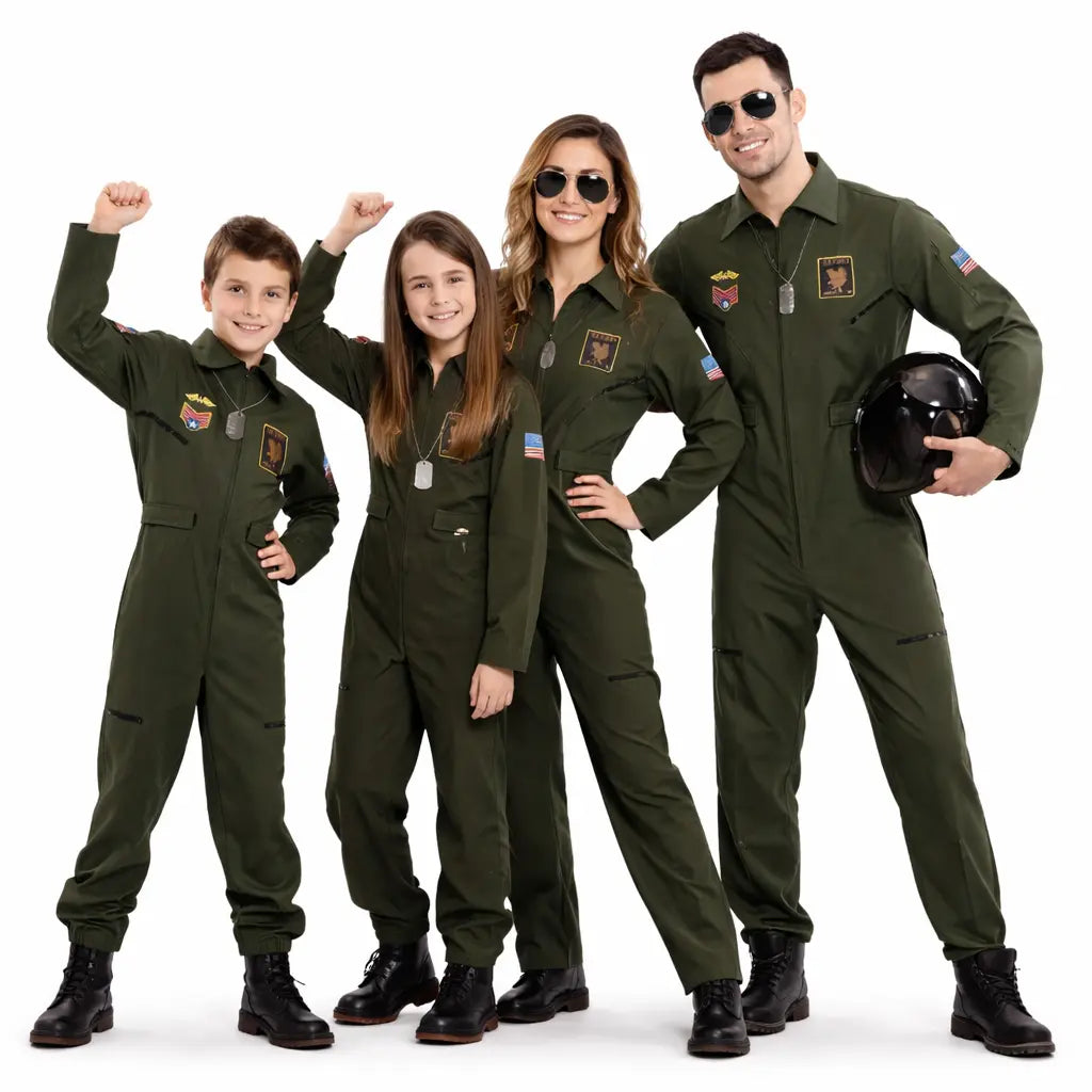 Grupo disfrazado de aviadores militares con trajes coordinados para Carnaval y fiestas temáticas