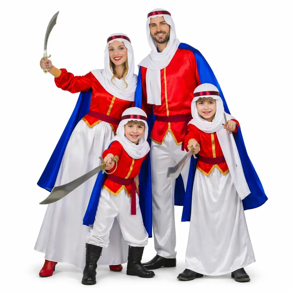 Grupo con disfraces árabes elegantes para carnaval y fiestas temáticas
