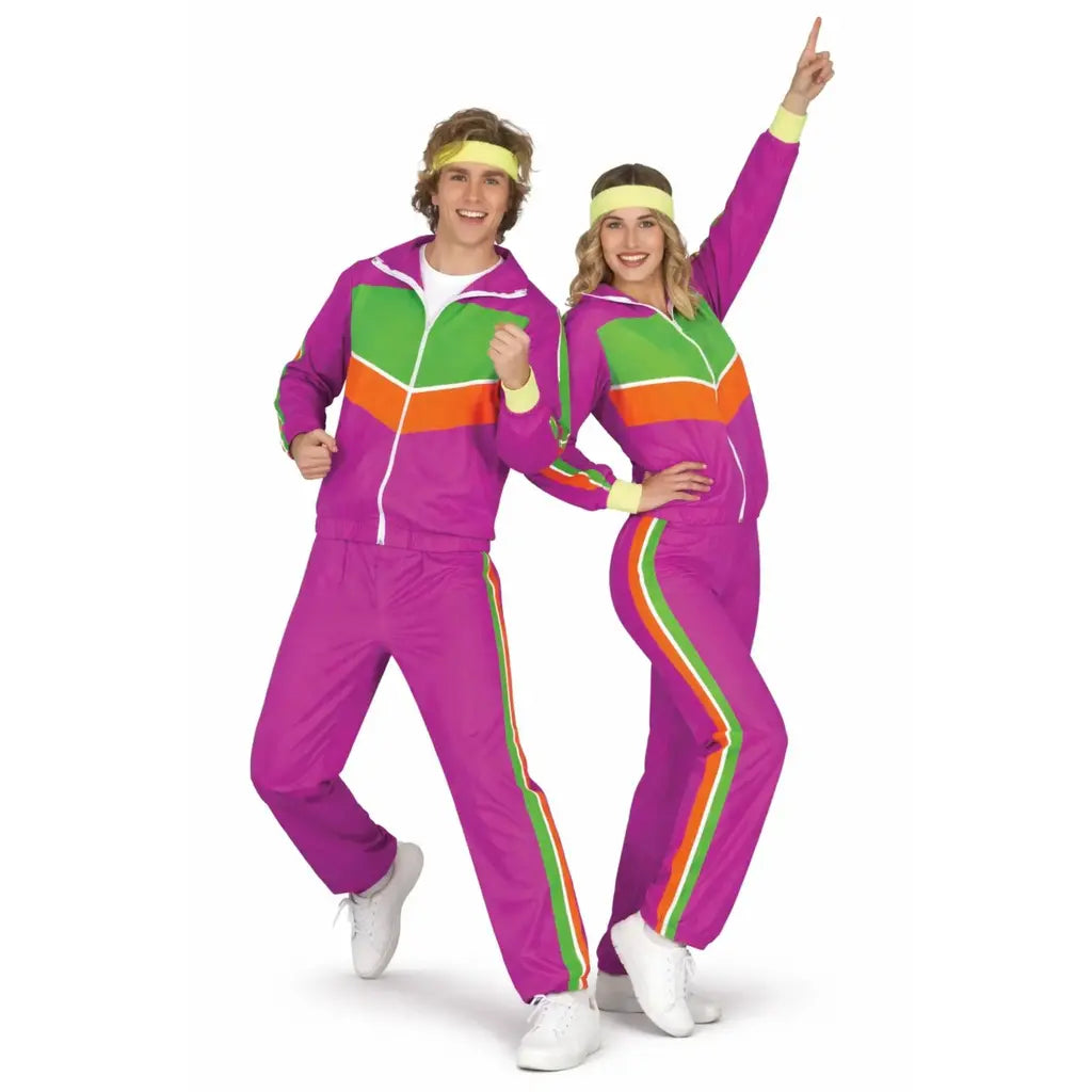 Disfraces de pareja gimnastas rosa con chándal de chaqueta y pantalón para Carnaval