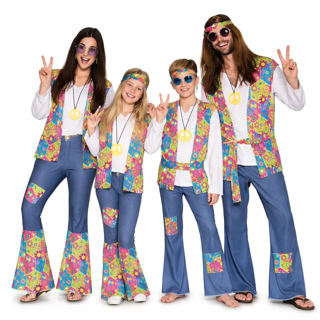 Familia hippie Flower Power para Carnaval en grupo
