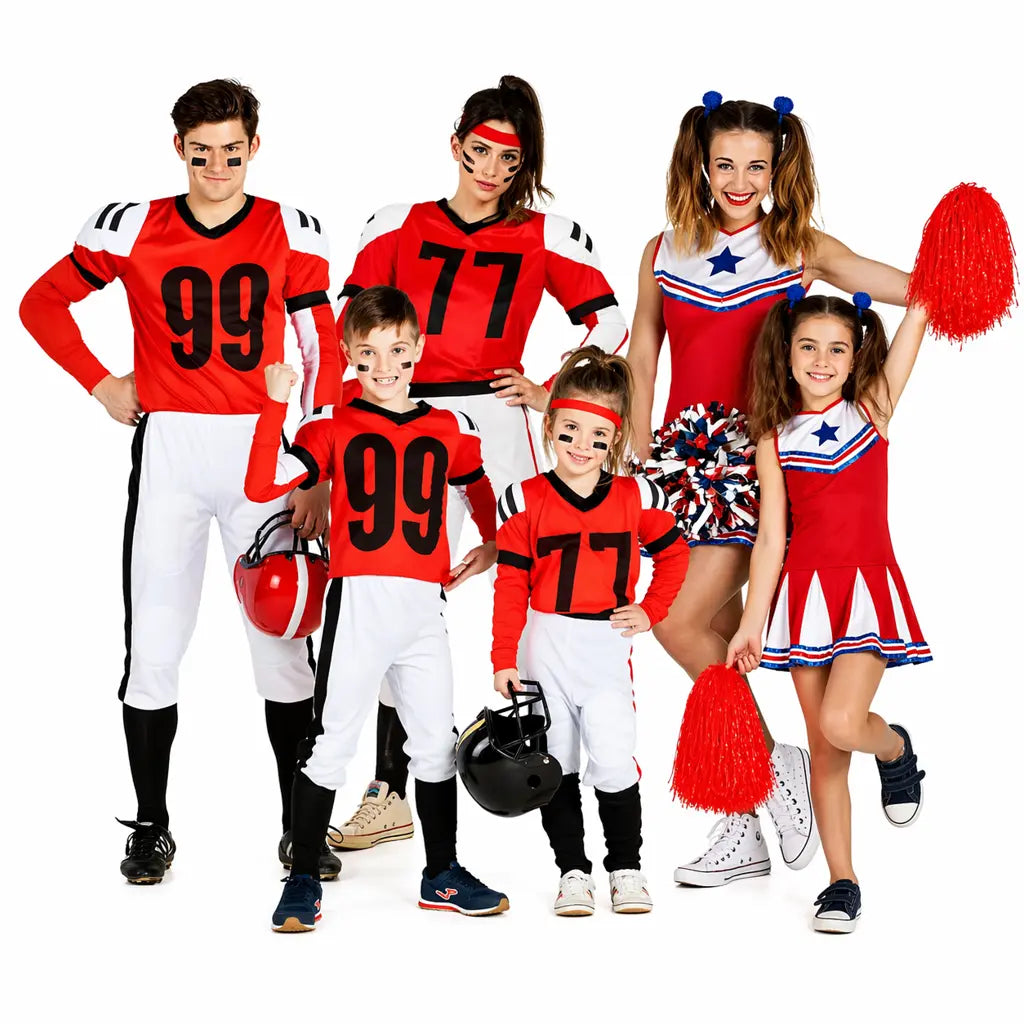 Grupo con disfraces de jugadores y animadoras para Carnaval y fiestas deportivas