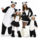 Grupo de amigos disfrazados de pandas con kigurumis divertidos en Carnaval