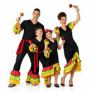 Disfraces de grupo rumbero con camisa y vestido colorido estilo latino para Carnaval
