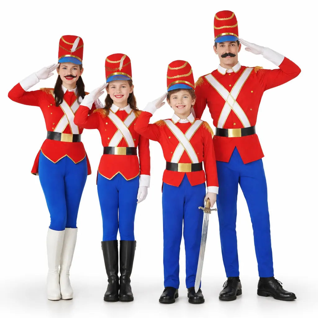 Grupo de amigos disfrazados de soldaditos de plomo coordinados en Carnaval