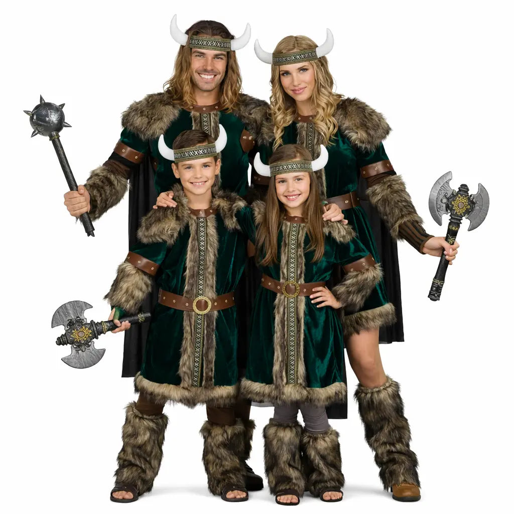 Grupo con disfraces de vikingos y vikingas para Carnaval y fiestas temáticas