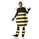 Disfraz de abeja rechoncha para hombre con capucha de antenas, cuerpo acolchado de rayas amarillas y negras, alas y calentadores