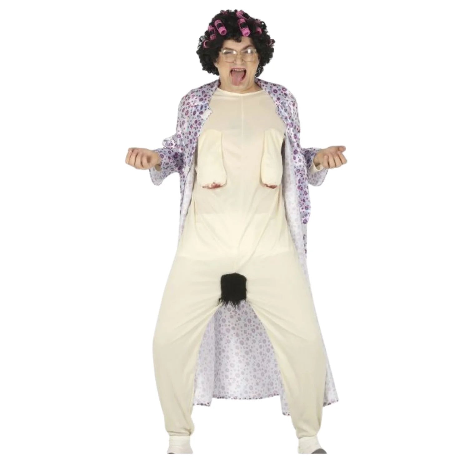 Disfraz abuela sexy adulto con bata y mono