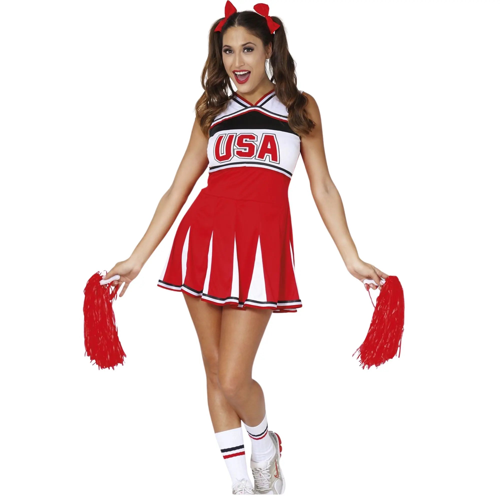 Disfraz de animadora USA para mujer adulta con vestido estilo cheerleader para Carnaval y fiestas