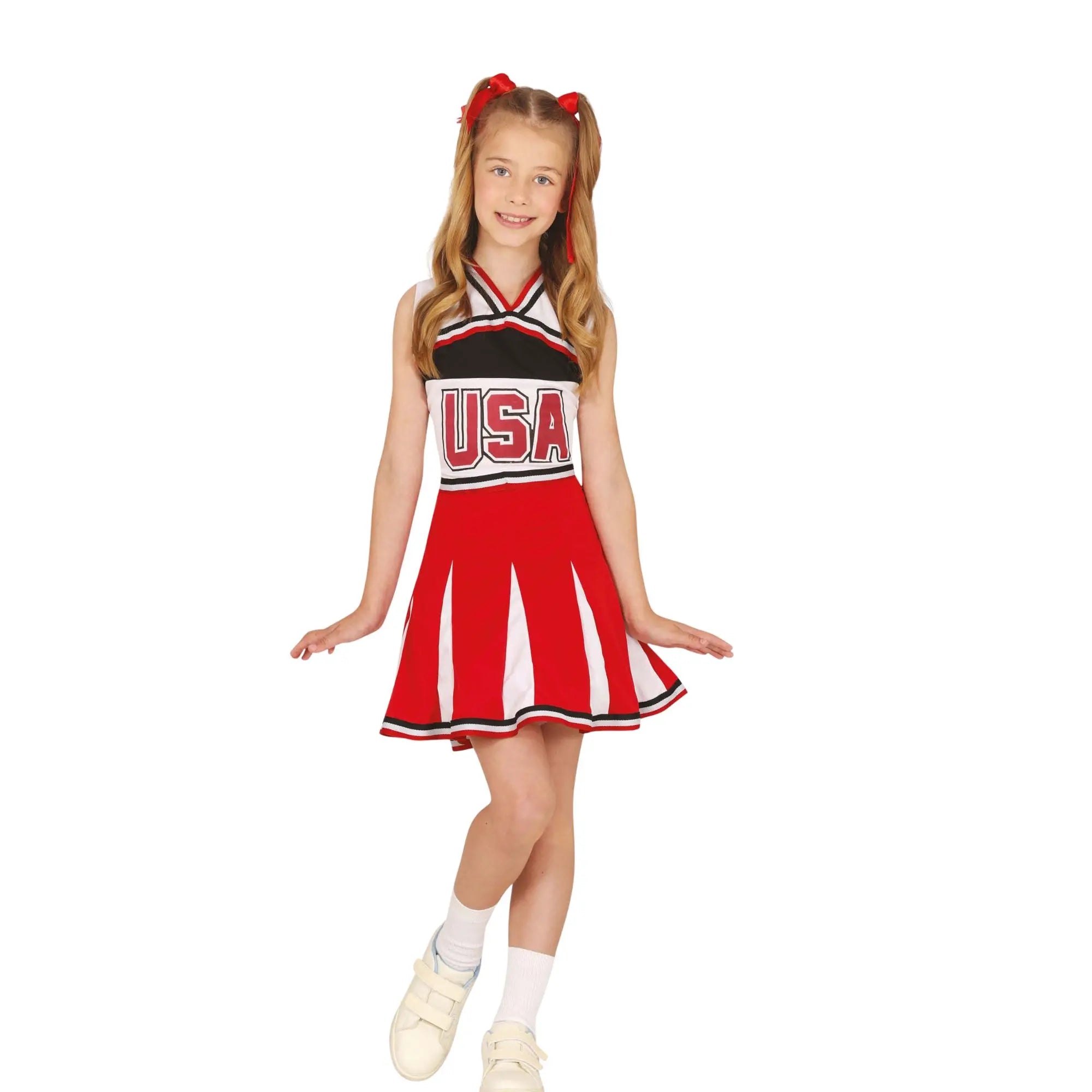 Disfraz de animadora USA infantil con vestido estilo cheerleader para niñas en Carnaval y fiestas temáticas