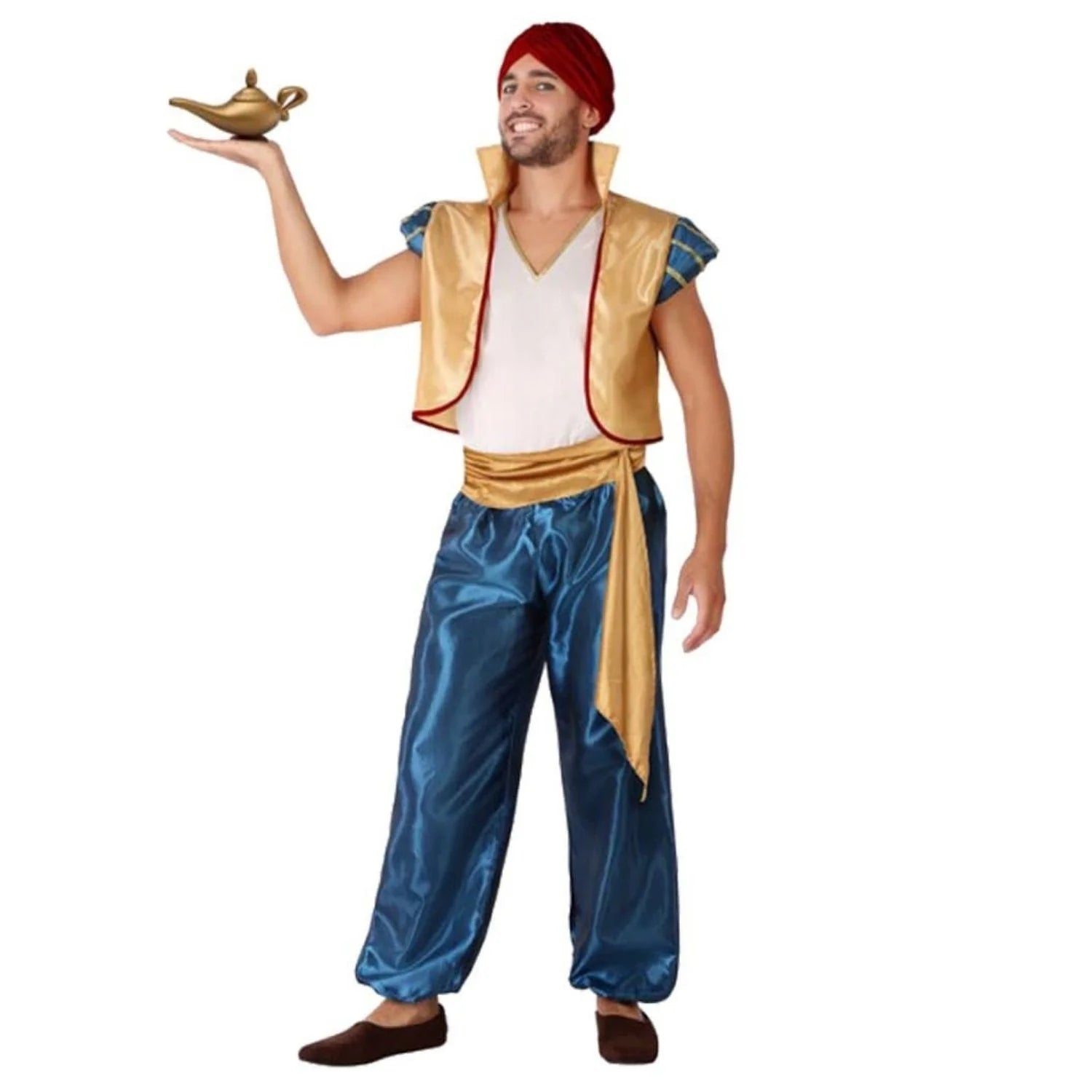 Disfraz Aladin hombre con chaleco camisa pantalón fajín y sombrero