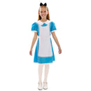 Disfraz de Alicia para niña con vestido azul, mandil blanco y diadema ideal para Carnaval y fiestas temáticas