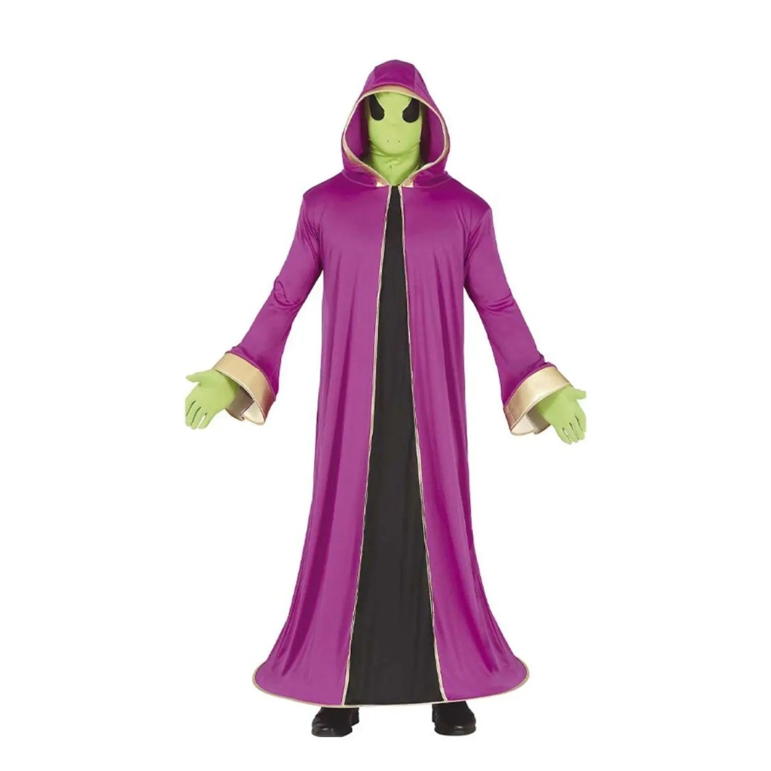 Disfraz de alienígena para adulto con máscara verde y túnica morada con capucha